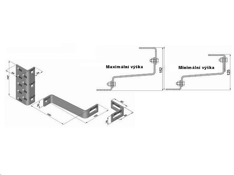 Střešní hák Vario 150, 3x nastavitelný, nerez